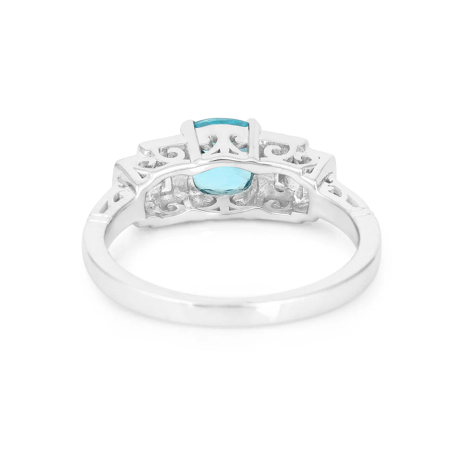 Natural Blue Paraiba Apatite with  Baguette Accents Ring