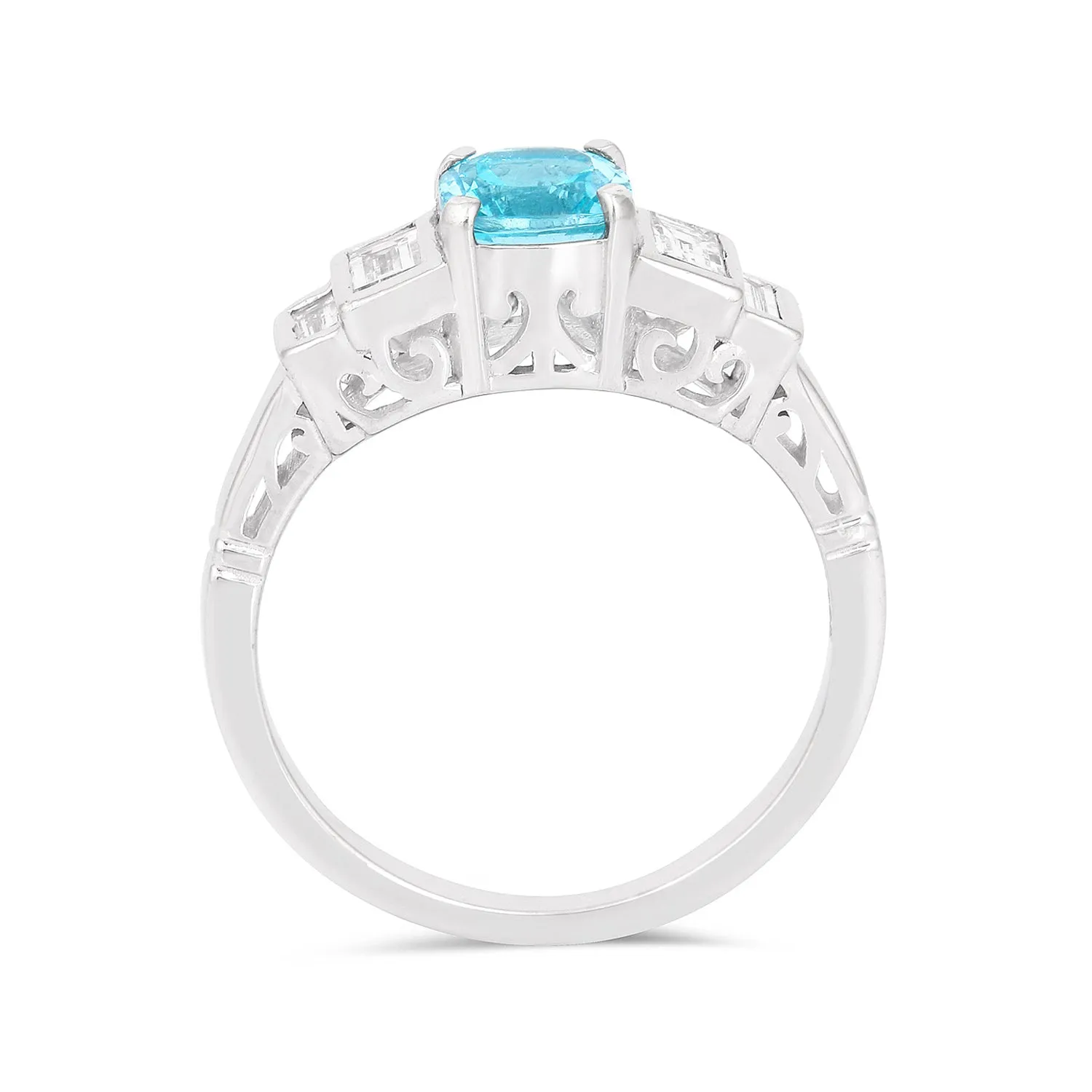 Natural Blue Paraiba Apatite with  Baguette Accents Ring