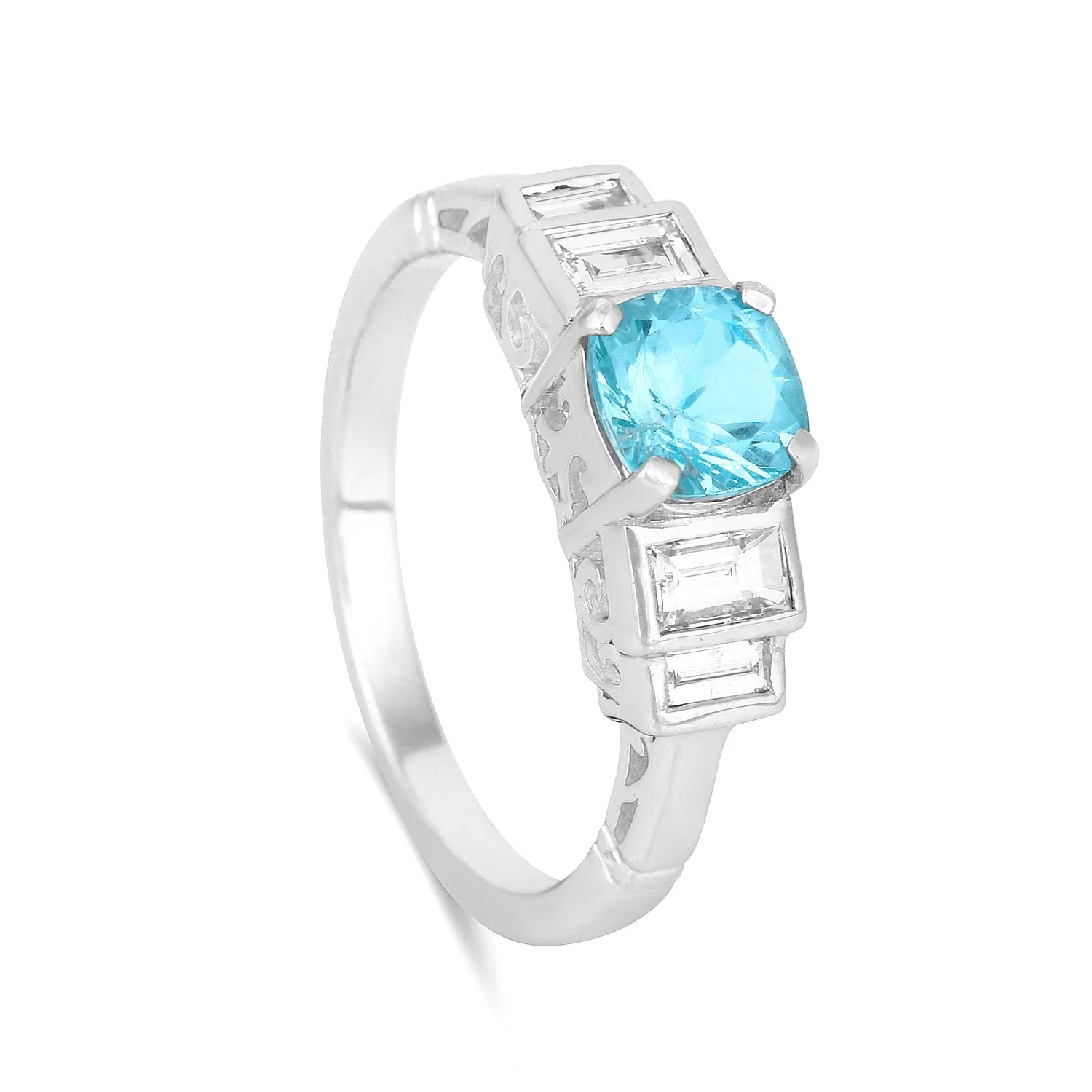 Natural Blue Paraiba Apatite with  Baguette Accents Ring