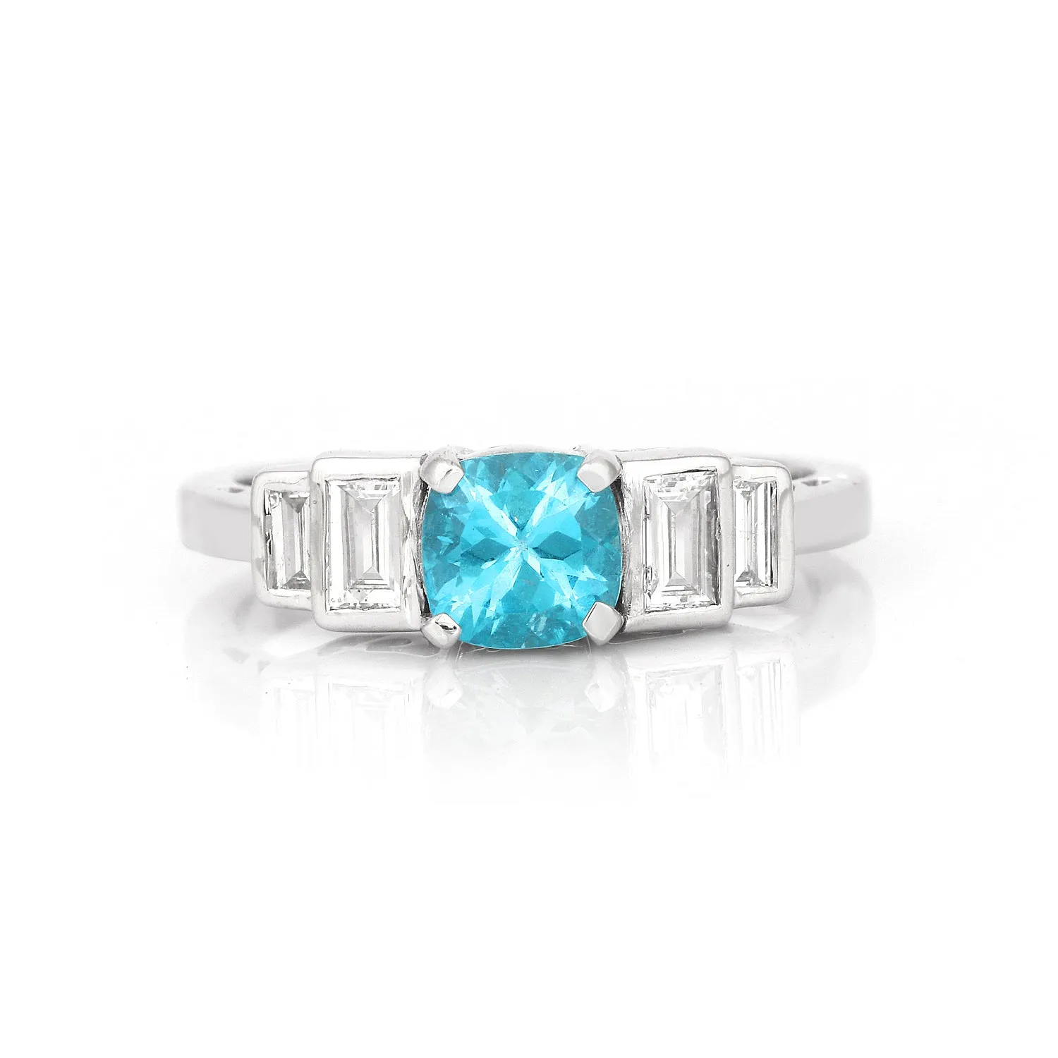 Natural Blue Paraiba Apatite with  Baguette Accents Ring