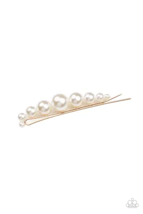 Paparazzi Elegantly Efficient - Gold White Hair Clip