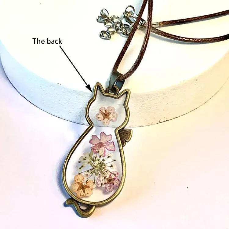 Pressed Flower Cat Necklace in Acrylic and Real Flowers