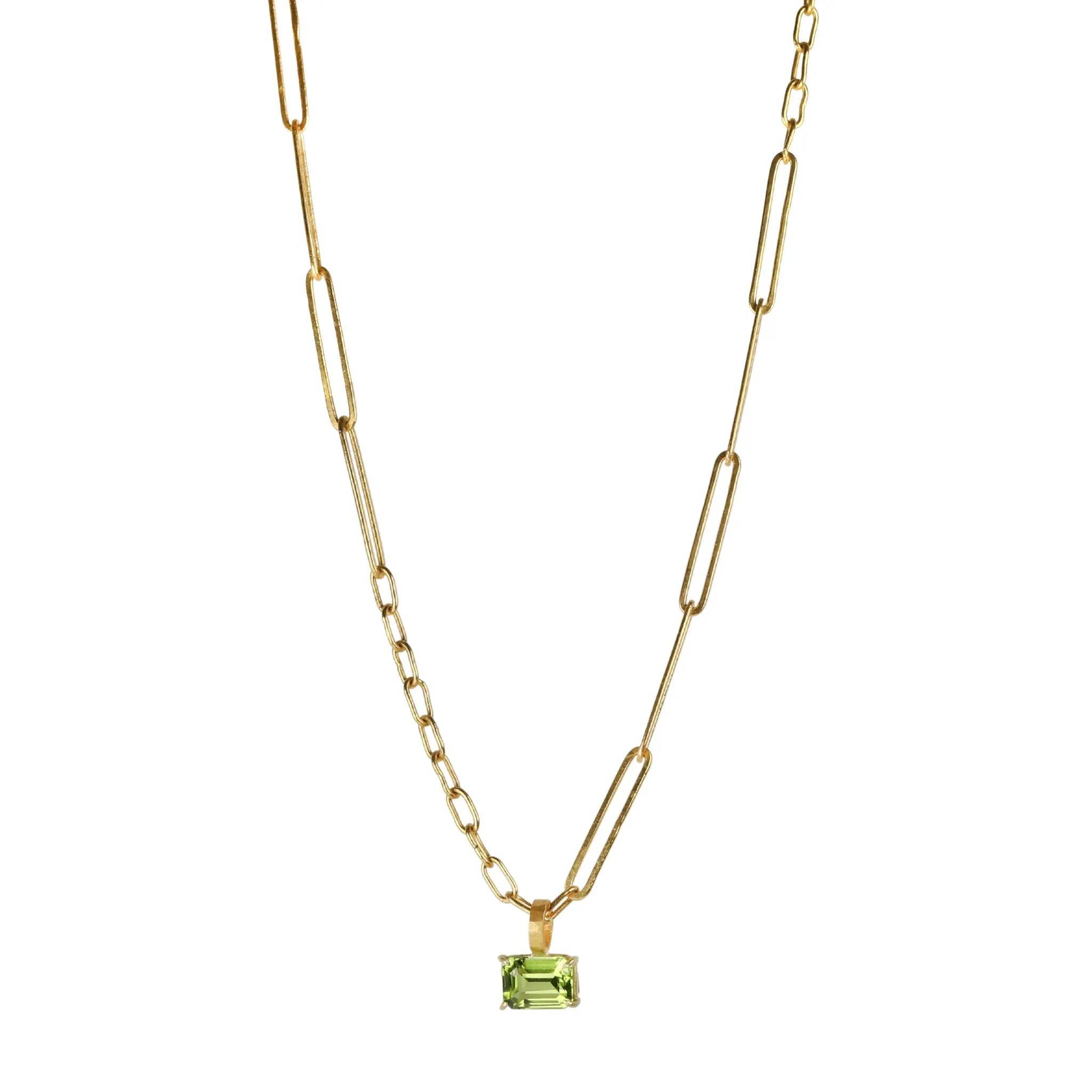 Prong-Set Emerald-Cut Peridot Mini Gem Pendant