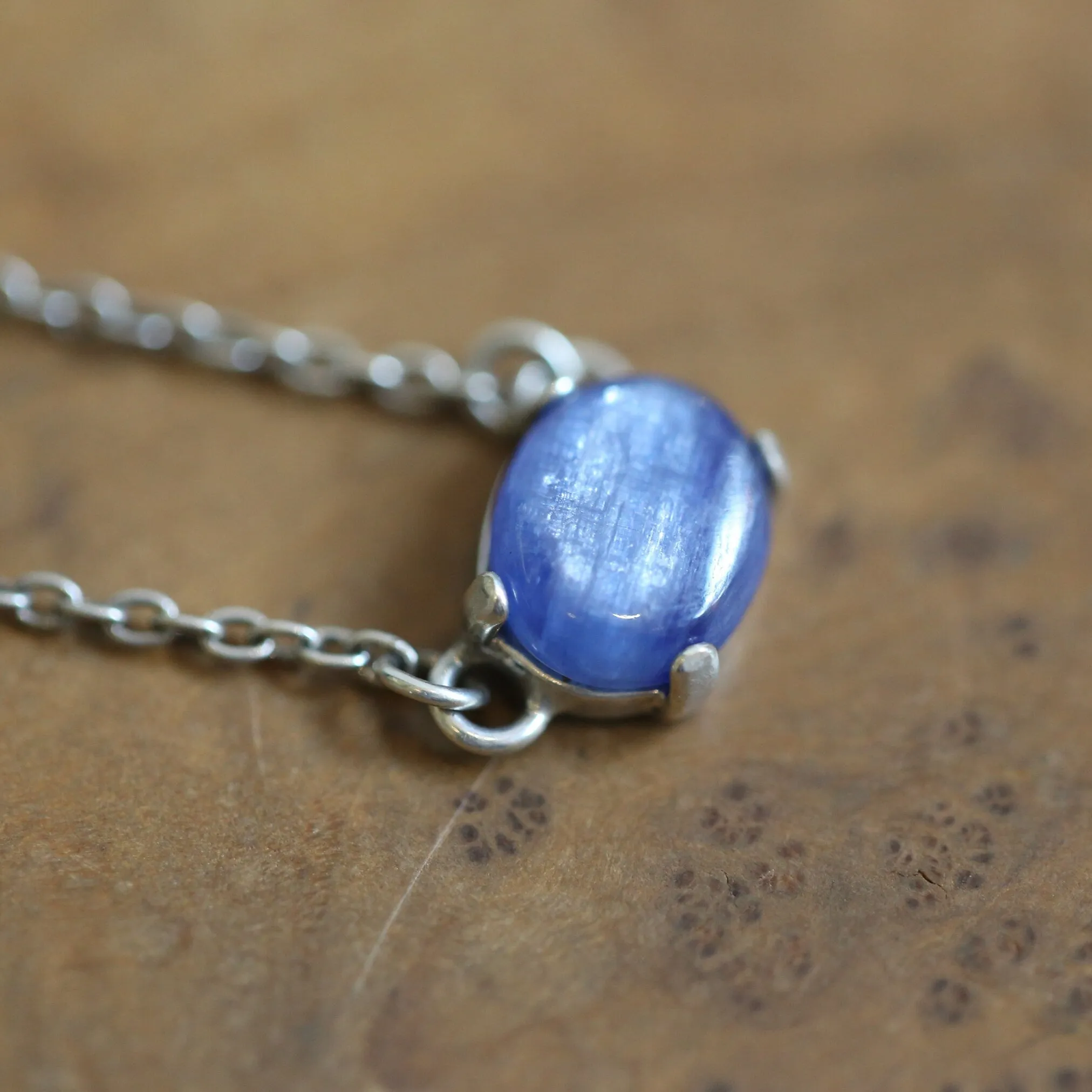 Ready to Ship - Blue Kyanite Necklace - Dainty Kyanite Prong Pendant - Silversmith - Kyanite Necklace