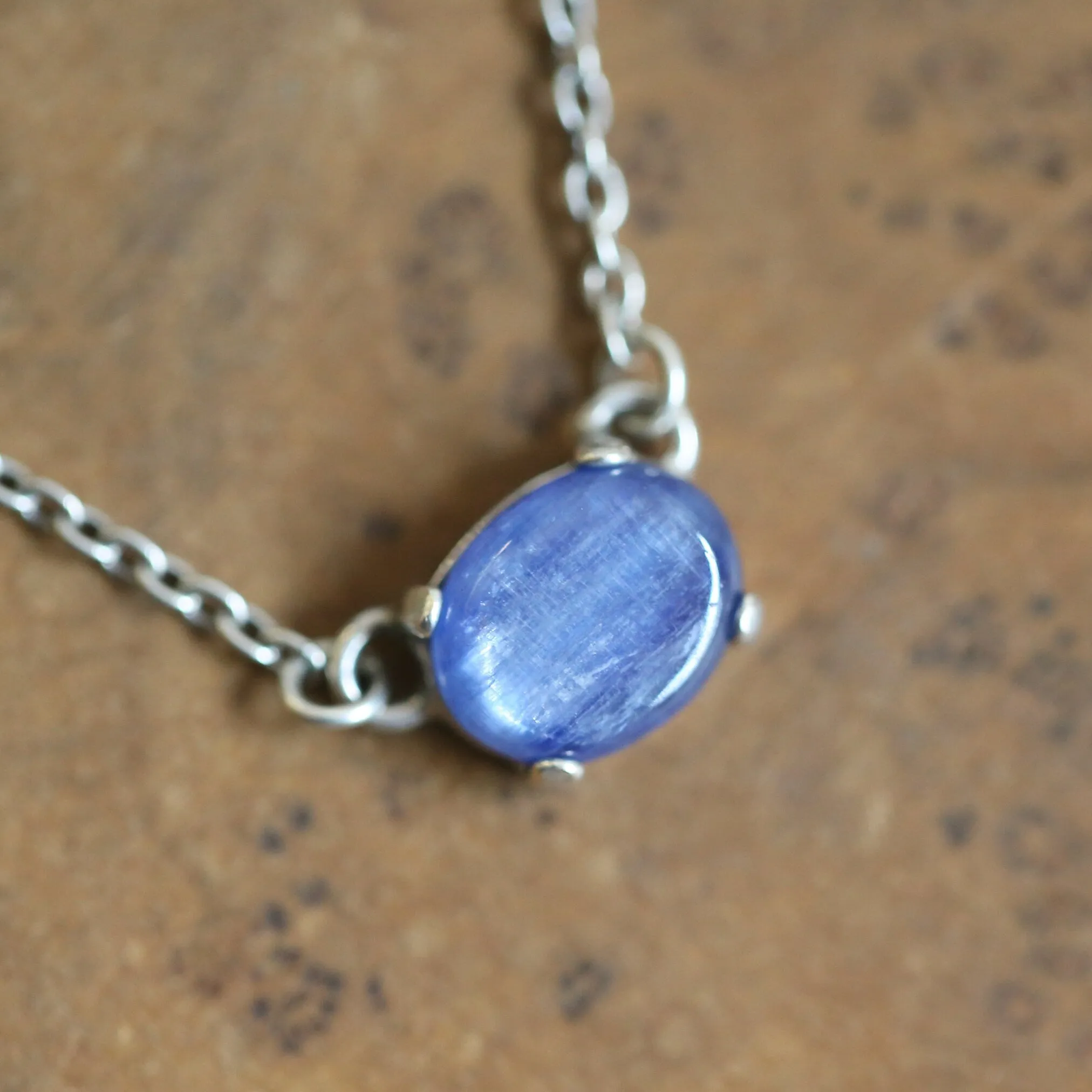 Ready to Ship - Blue Kyanite Necklace - Dainty Kyanite Prong Pendant - Silversmith - Kyanite Necklace