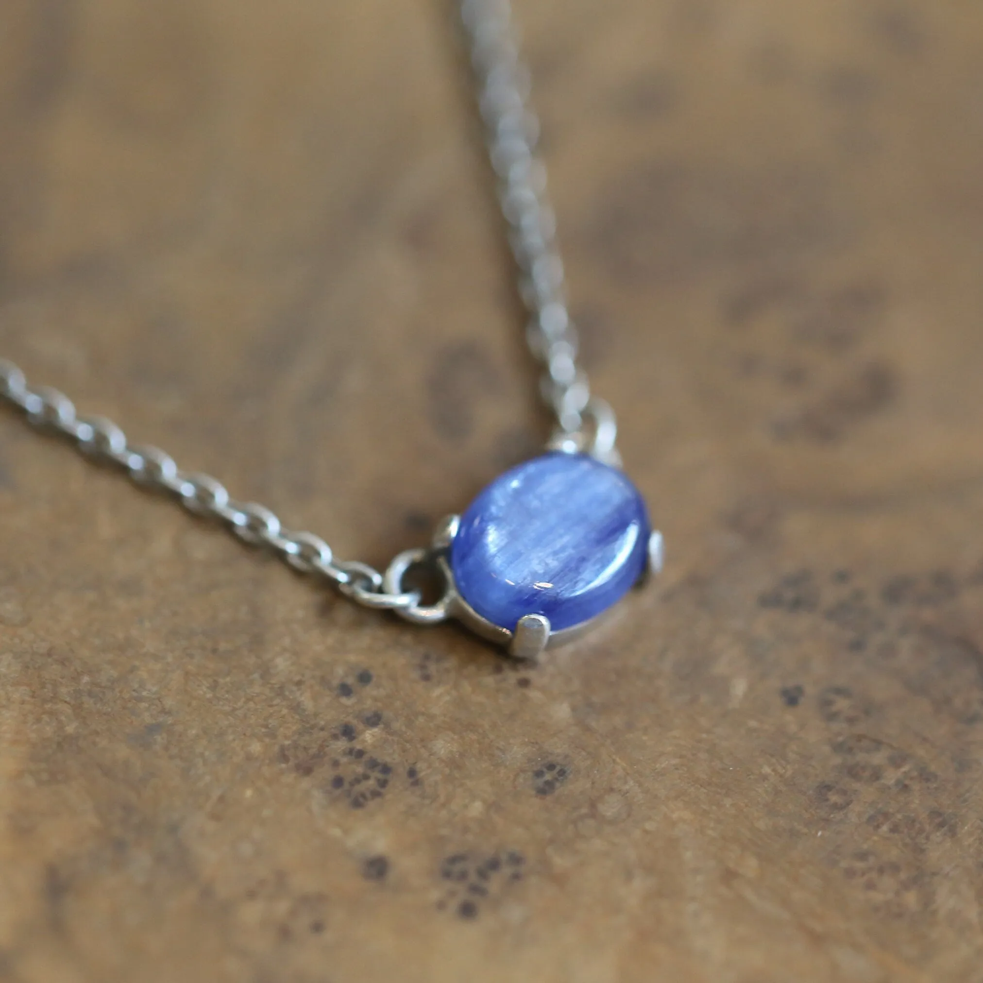 Ready to Ship - Blue Kyanite Necklace - Dainty Kyanite Prong Pendant - Silversmith - Kyanite Necklace