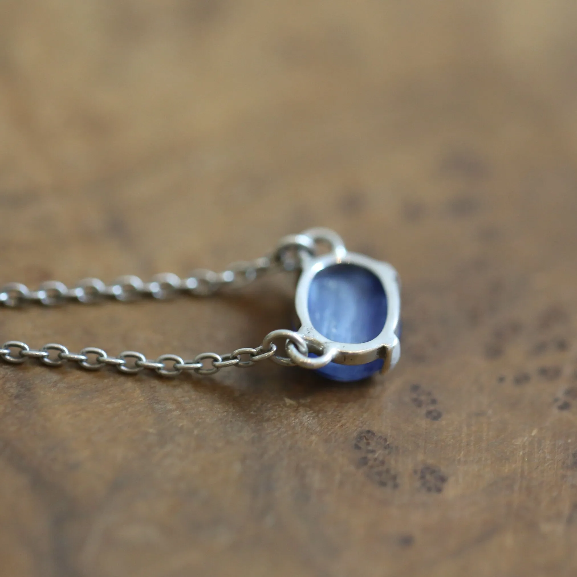 Ready to Ship - Blue Kyanite Necklace - Dainty Kyanite Prong Pendant - Silversmith - Kyanite Necklace