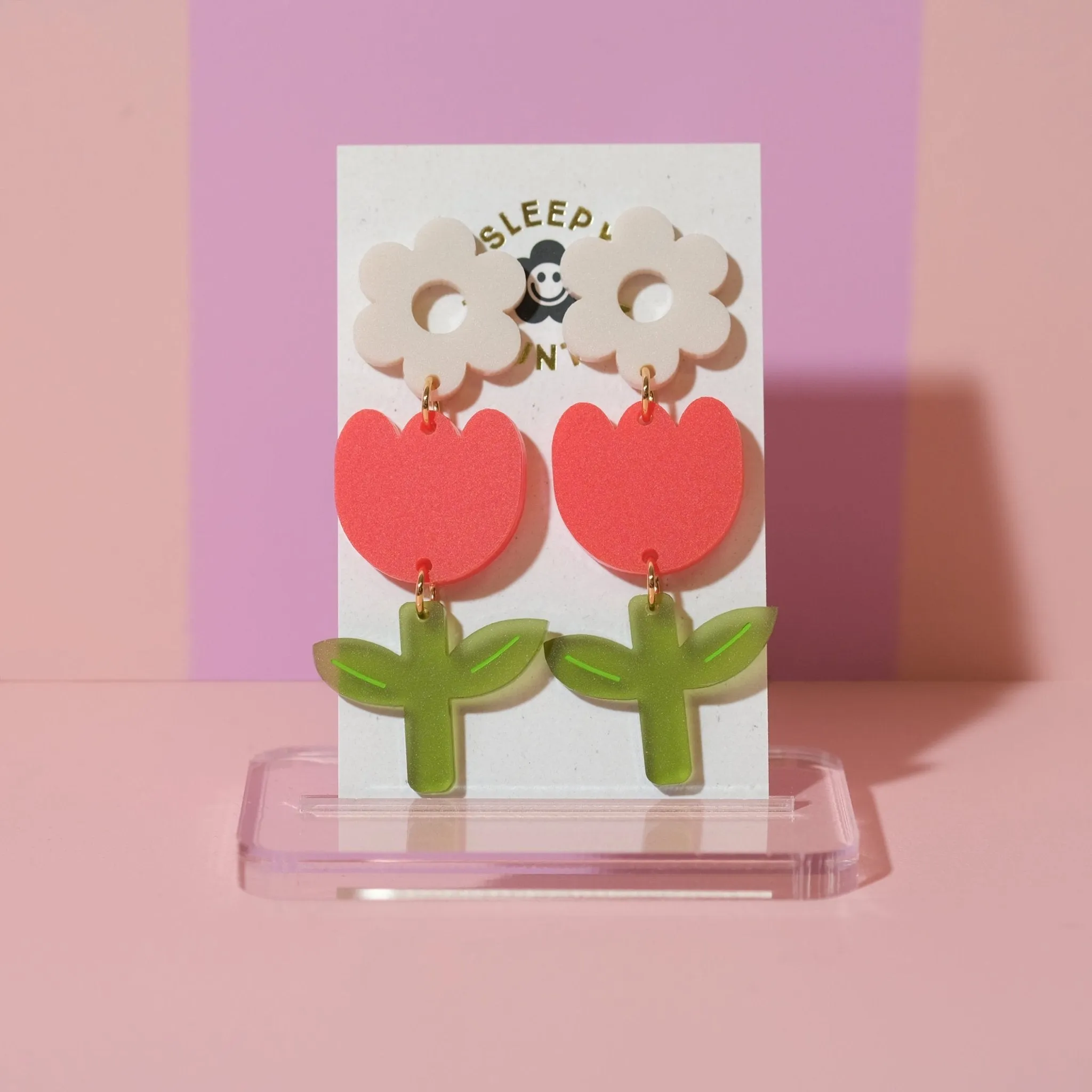 Red Tulip Dangle Earrings