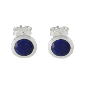 Riyo Appealing Sterling Silver Earring For Wife Lapis Lazuli Earring Bezel Setting Blue Earring Stud Earring