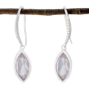 Riyo Beauteous Sterling Silver Earring For Damsel Rose Quartz Earring Bezel Setting Pink Earring Dangle Earring