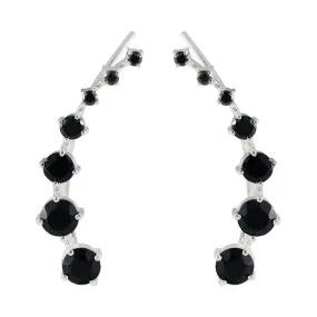 Riyo Bewitching Sterling Silver Earring For Girl Black Onyx Earring Bezel Setting Black Earring Ear Cuff Earring