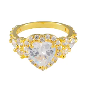 Riyo Classical Silver Ring With Yellow Gold Plating White CZ Stone Heart Shape Prong Setting  Jewelry Engagement Ring