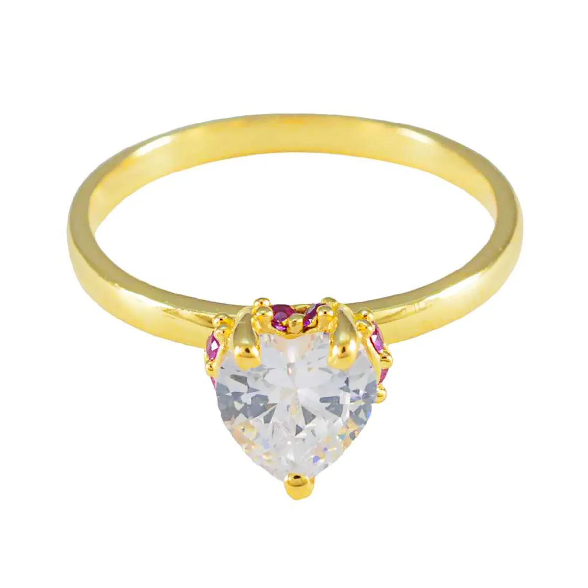 Riyo Custom Silver Ring With Yellow Gold Plating Ruby CZ Stone Heart Shape Prong Setting Designer Jewelry