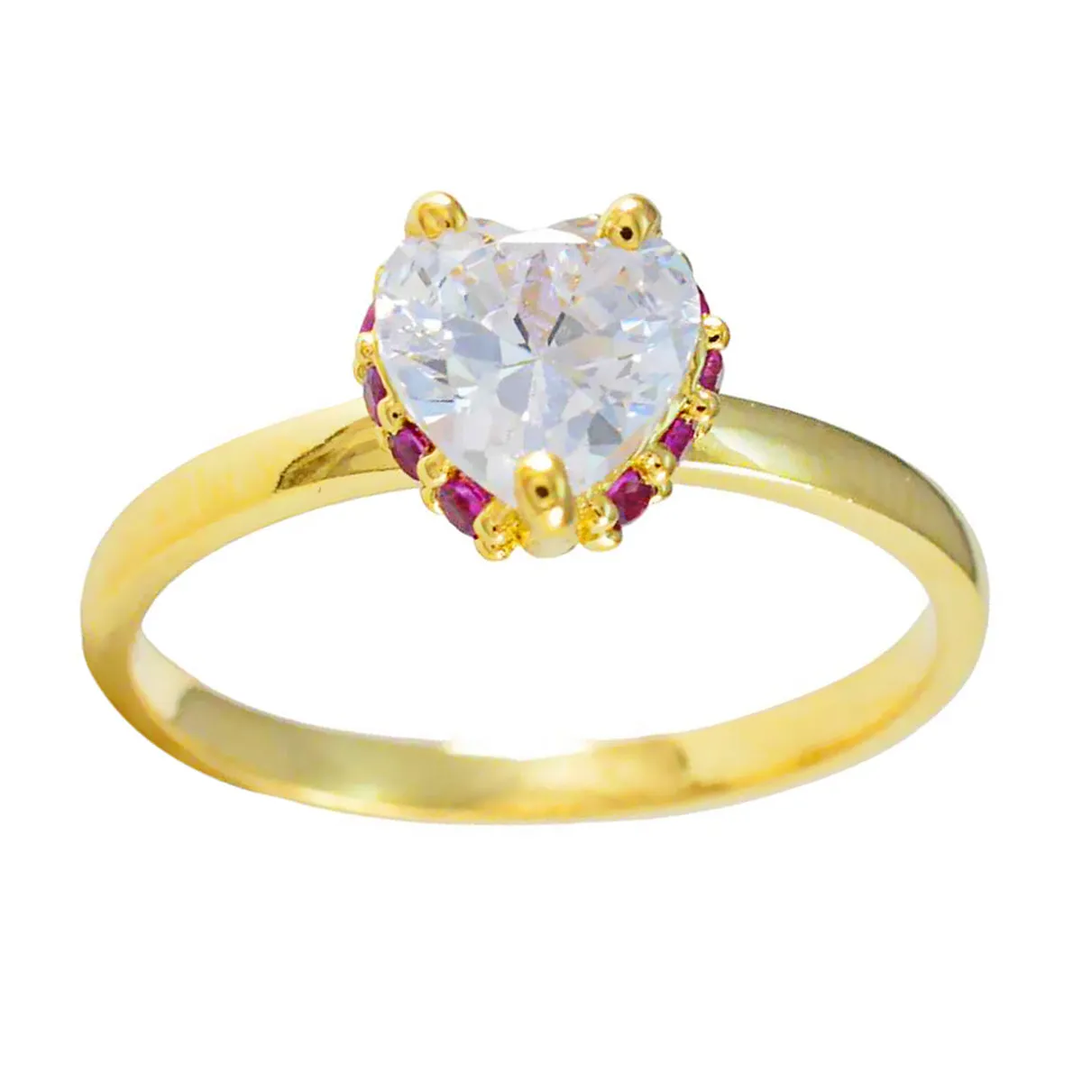 Riyo Custom Silver Ring With Yellow Gold Plating Ruby CZ Stone Heart Shape Prong Setting Designer Jewelry