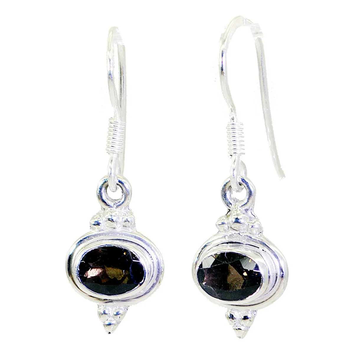 Riyo Genuine Gems oval Faceted Brown Smokey Quartz Silver Earrings gift for anniversary