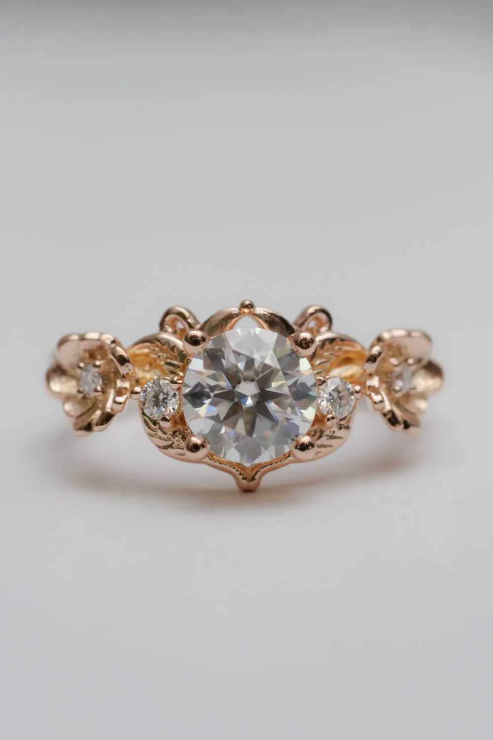 Rose gold moissanite ring for engagement / Adelina