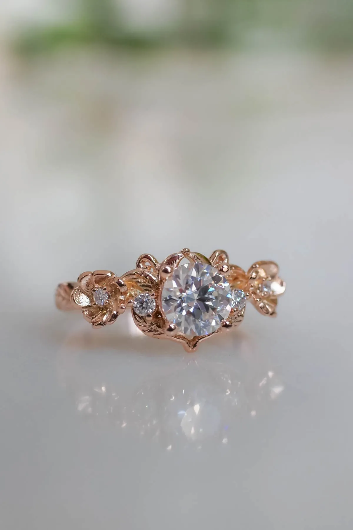 Rose gold moissanite ring for engagement / Adelina