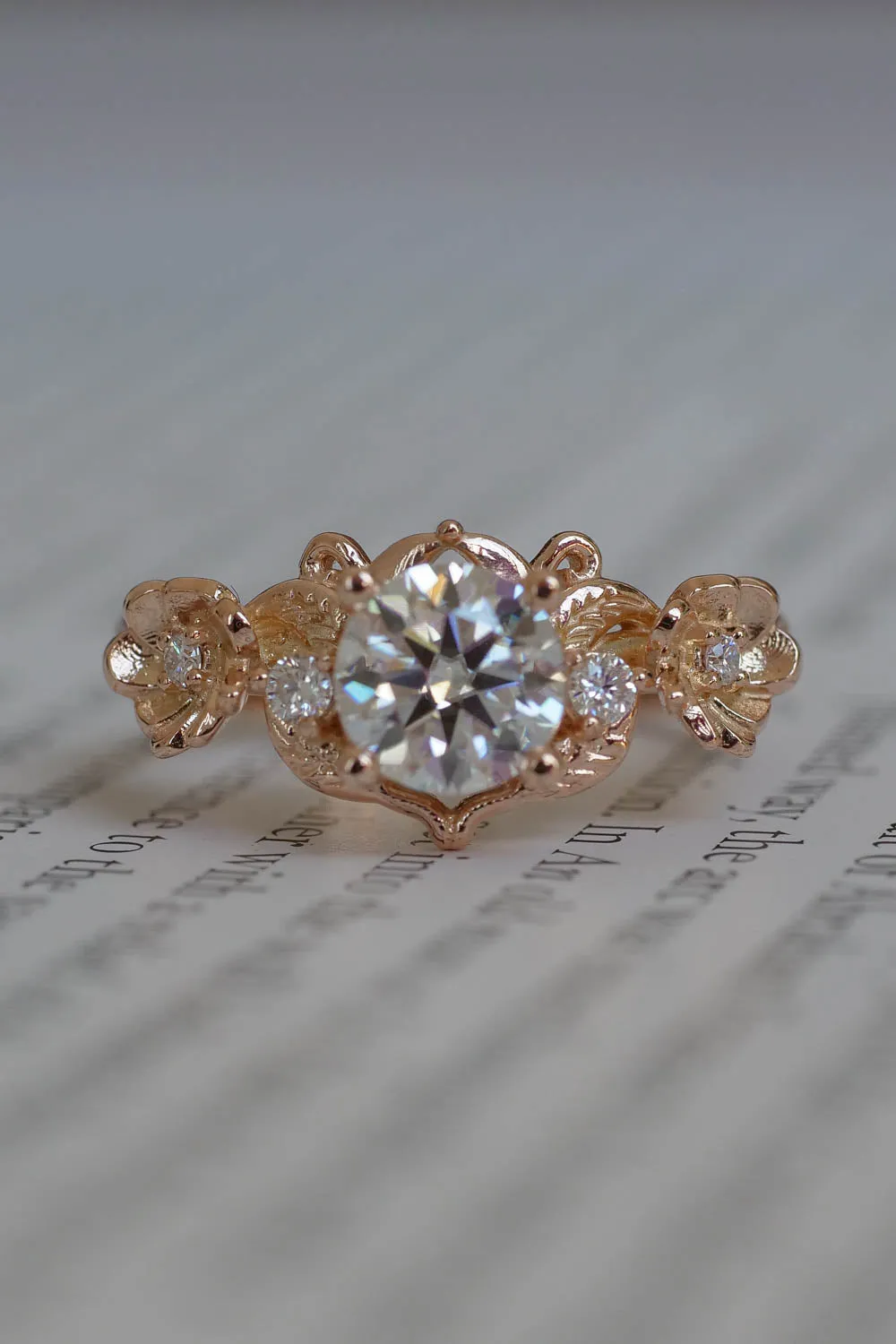 Rose gold moissanite ring for engagement / Adelina