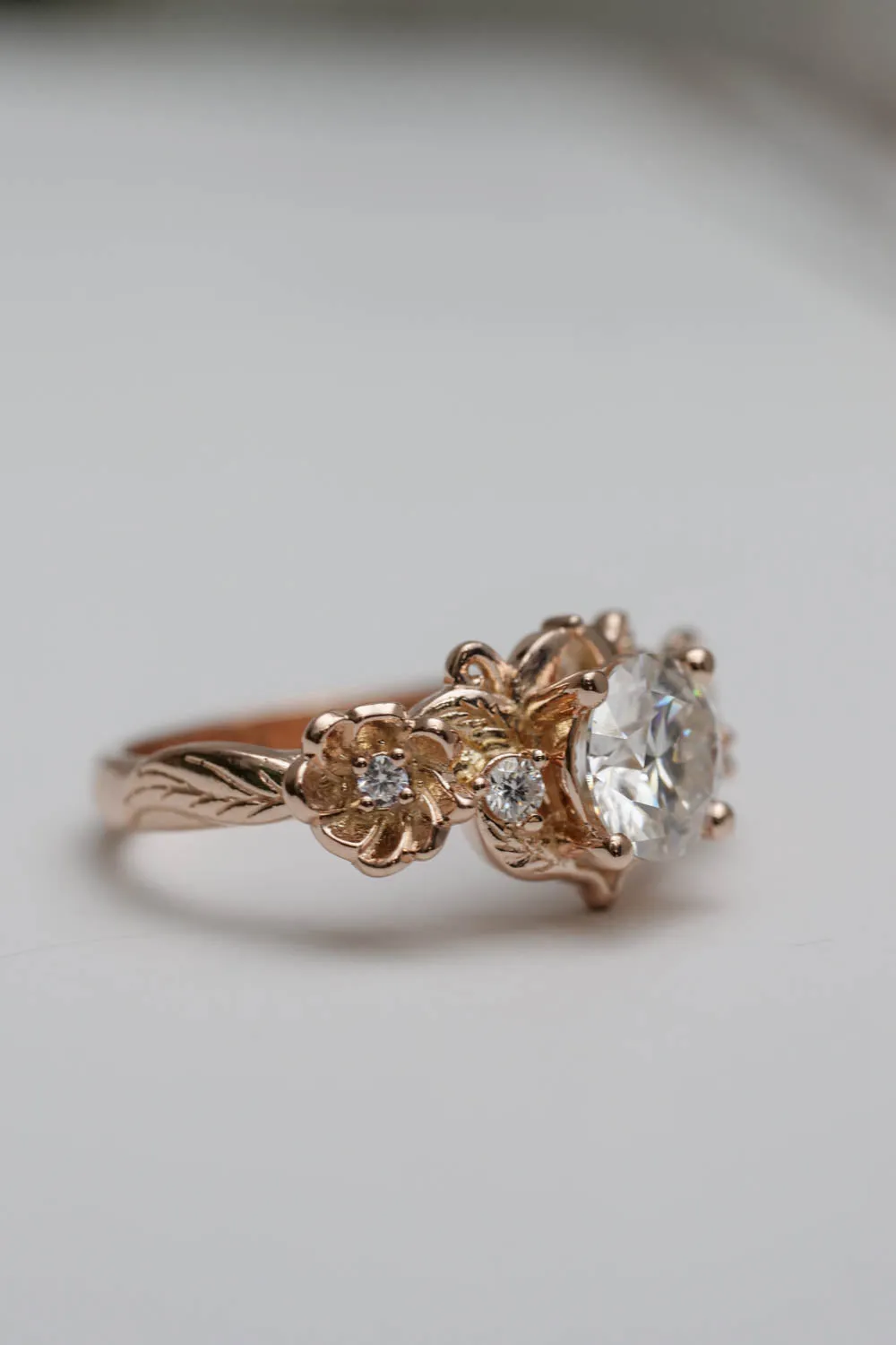 Rose gold moissanite ring for engagement / Adelina