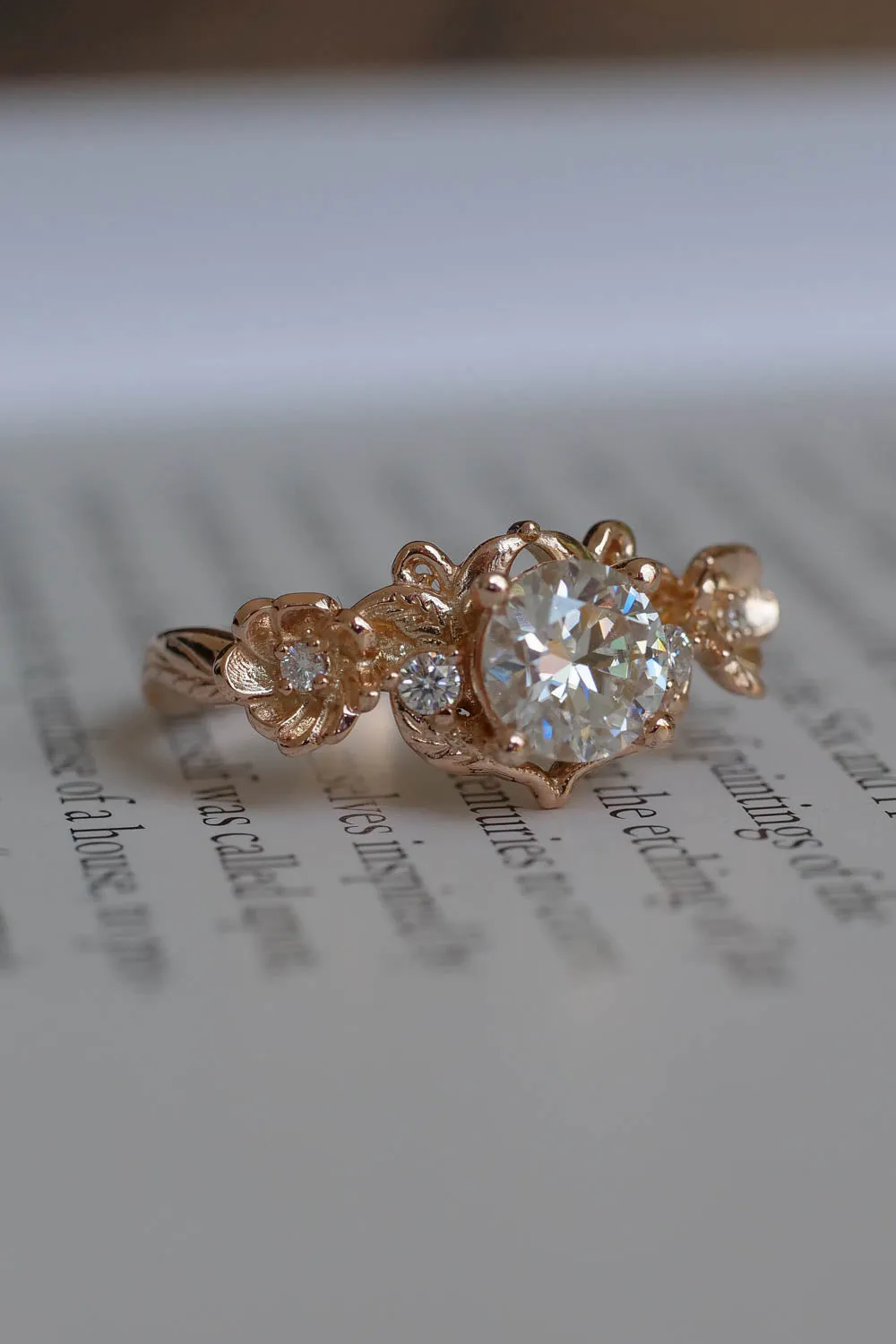 Rose gold moissanite ring for engagement / Adelina