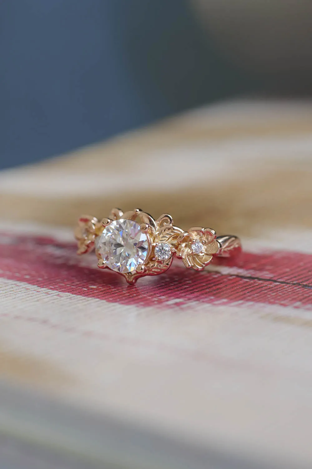 Rose gold moissanite ring for engagement / Adelina