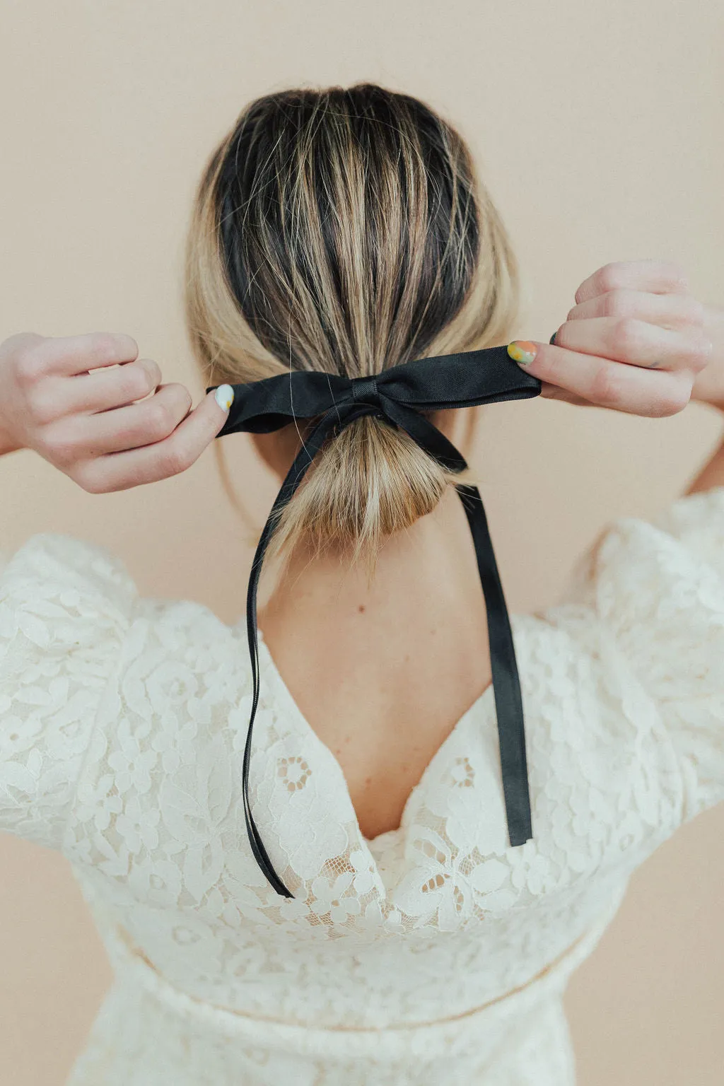 *Satin Ribbon Long Bow Clip in Black