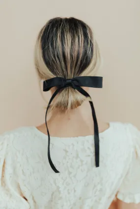 *Satin Ribbon Long Bow Clip in Black