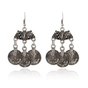 Silver Coin Dangle Boho Earrings