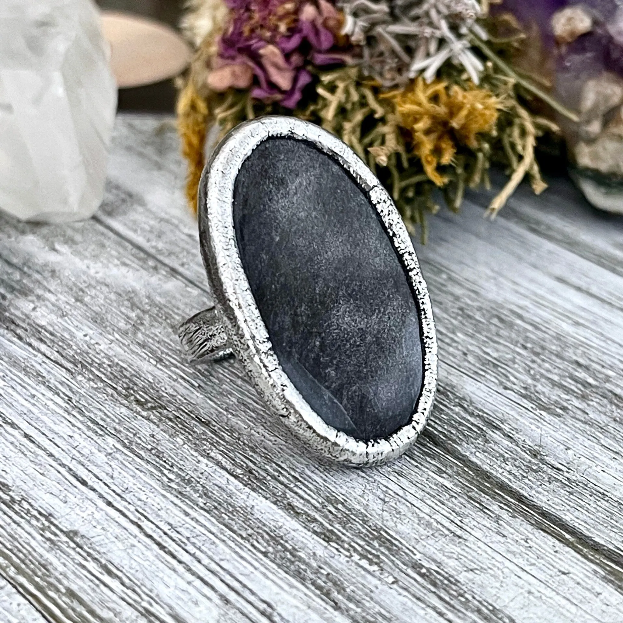 Size 6.5 Silver Sheen Obsidian Statement Ring in fine Silver / Foxlark Collection - One of a Kind