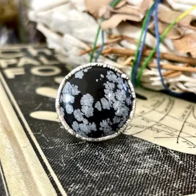 Size 6.5 Snowflake Obsidian Ring in Fine Silver / Foxlark Collection - One of a Kind