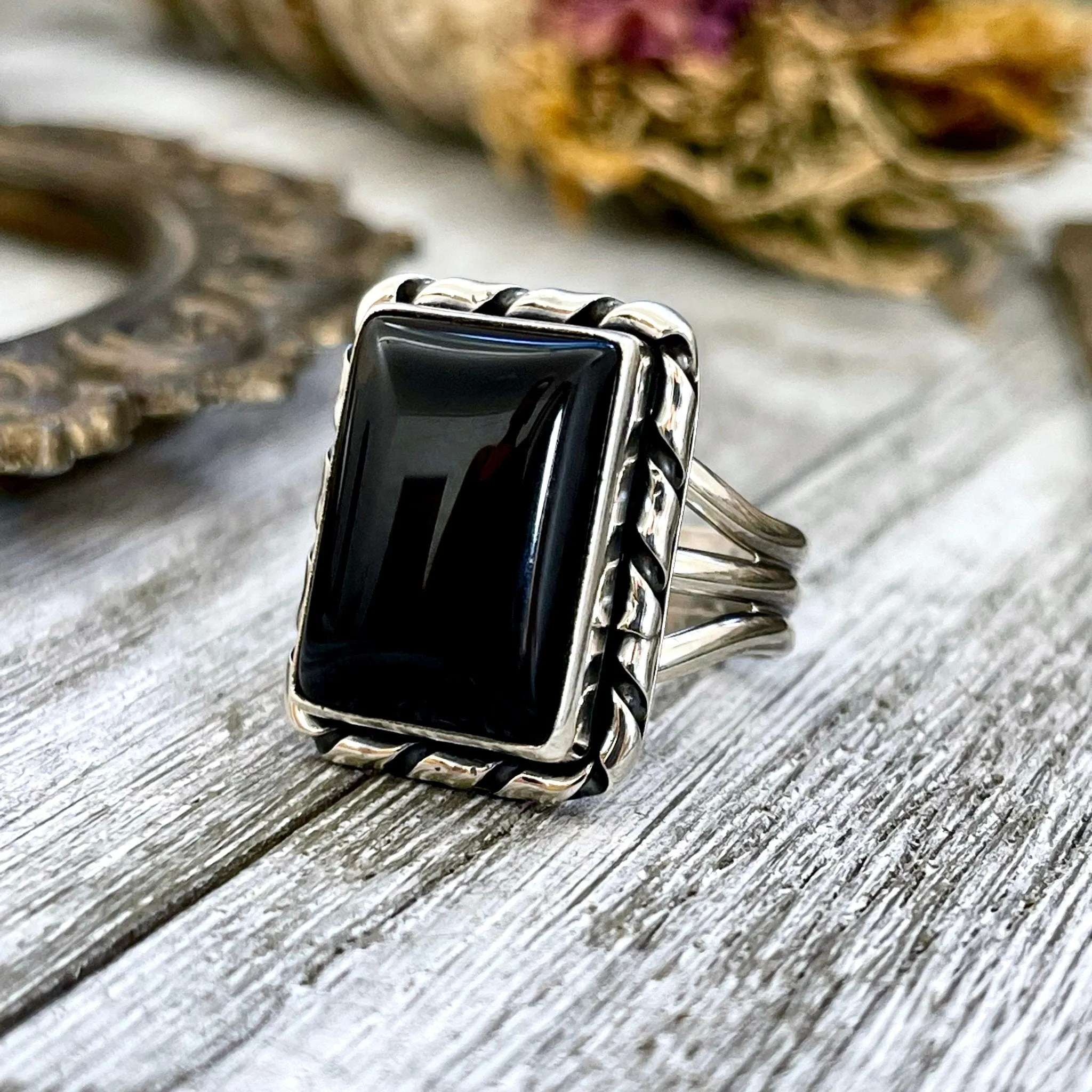 Size 8 or 10 Black Onyx Statement Ring Set in Sterling Silver / Curated by FOXLARK Collection