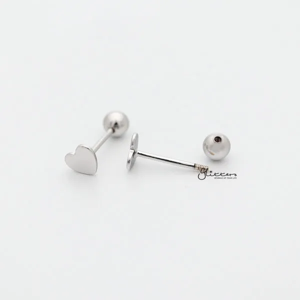 Solid 925 Sterling Silver Heart Shape Stud Earrings