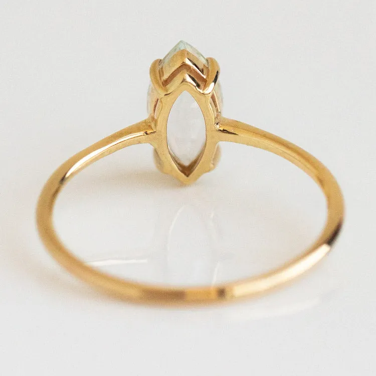 Solid Gold Gemstone Marquise Ring in White Topaz