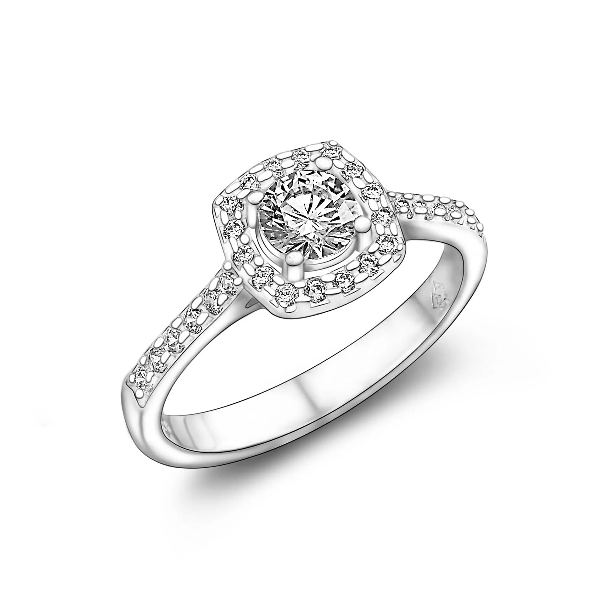 Square Halo Engagement Ring Sterling Silver CZ Channel Band