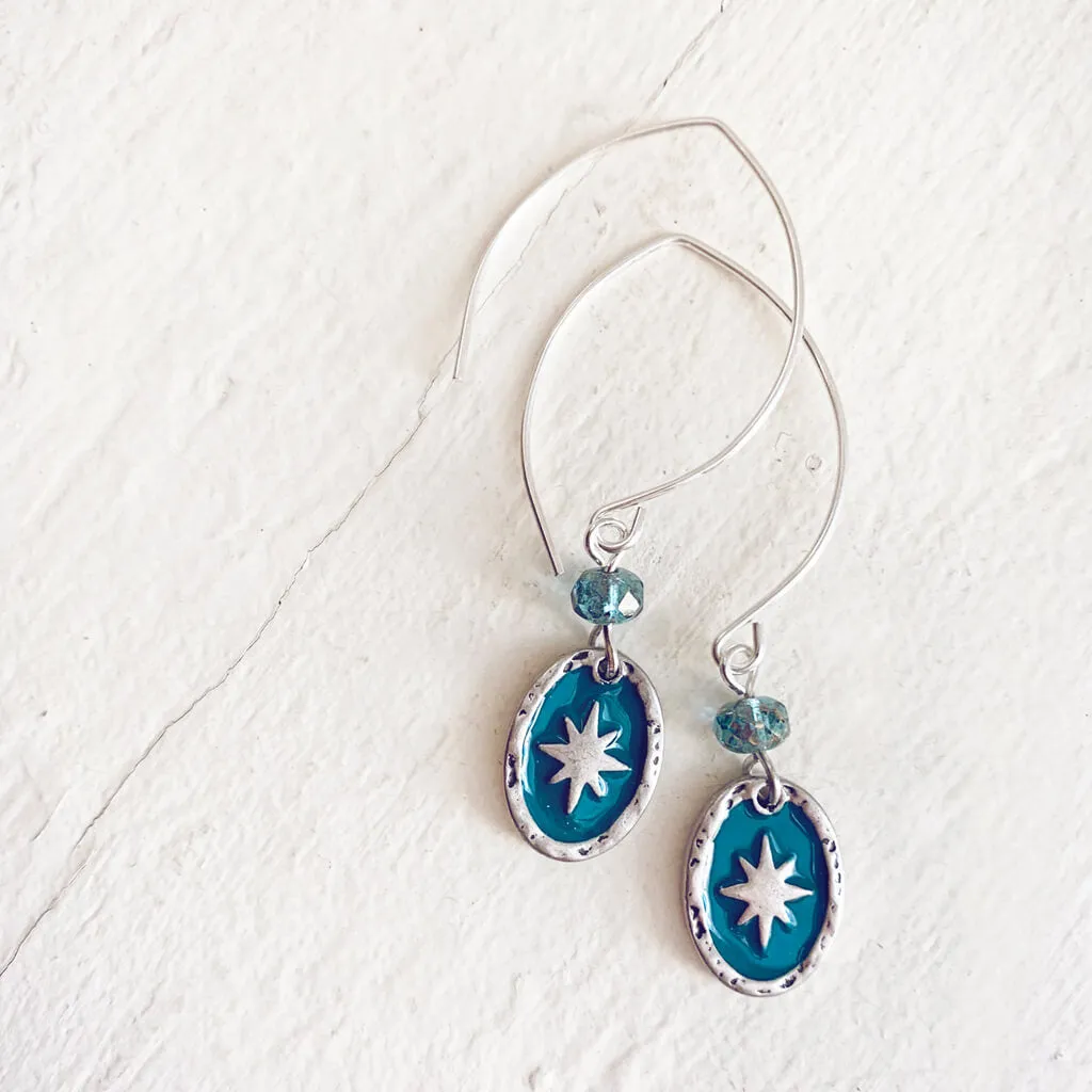 stargazer // enamel and brass or silver plated oval starburst earrings