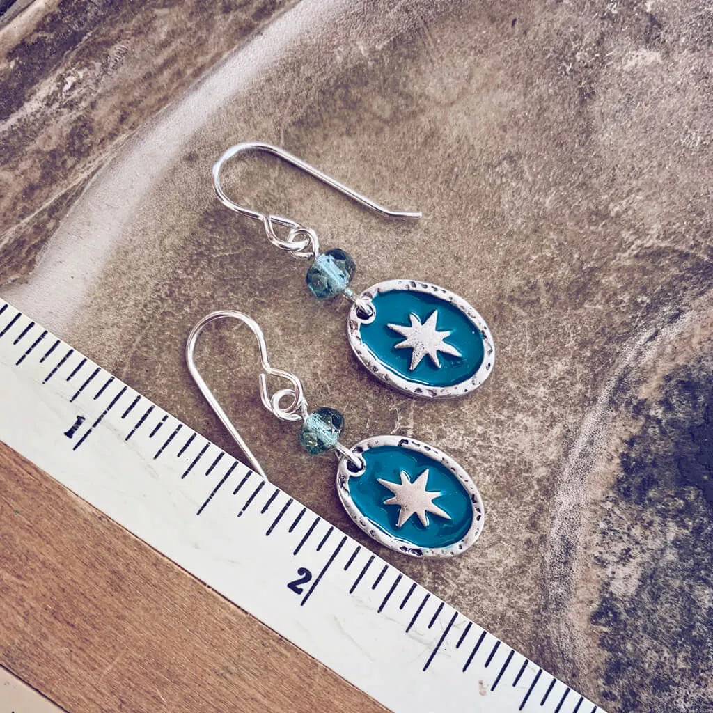 stargazer // enamel and brass or silver plated oval starburst earrings