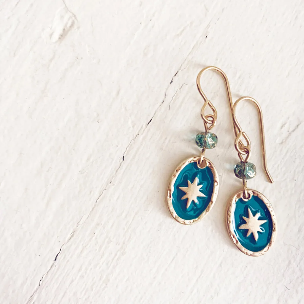 stargazer // enamel and brass or silver plated oval starburst earrings