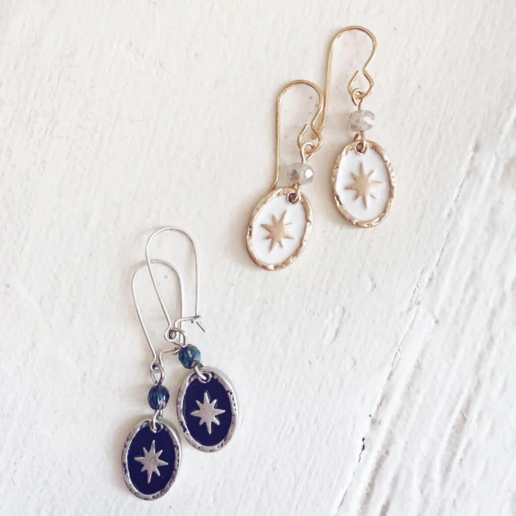 stargazer // enamel and brass or silver plated oval starburst earrings