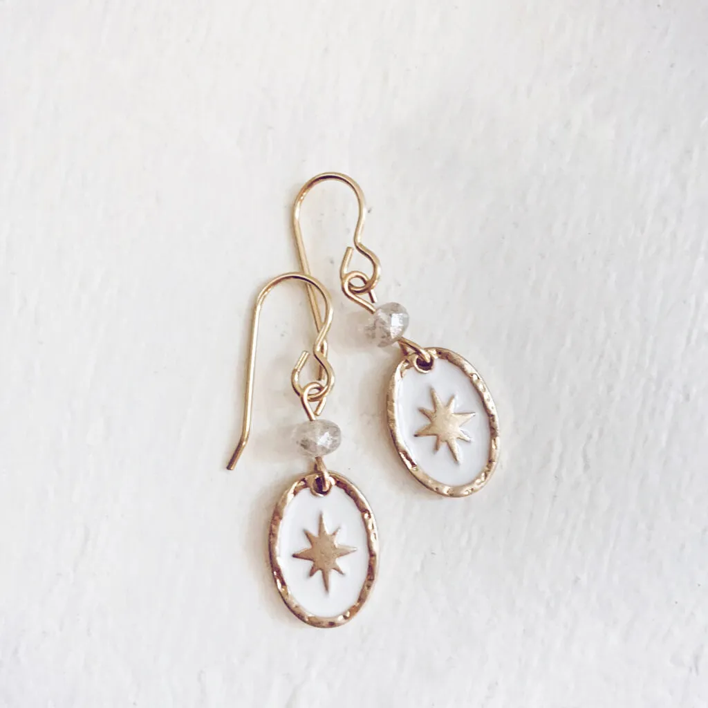 stargazer // enamel and brass or silver plated oval starburst earrings