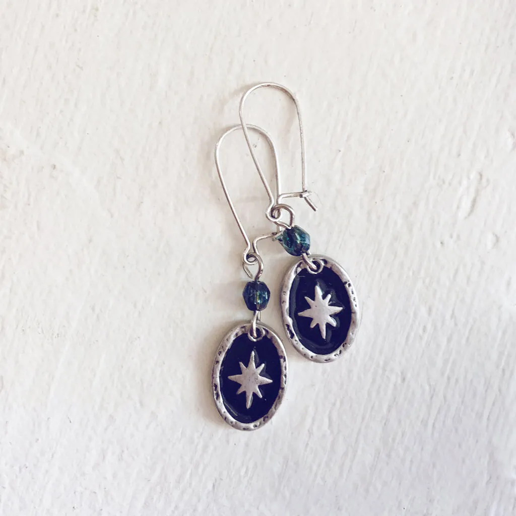 stargazer // enamel and brass or silver plated oval starburst earrings