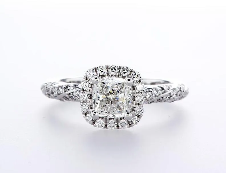 Swirl Cushion Halo Engagement Ring (1.54Ctw)