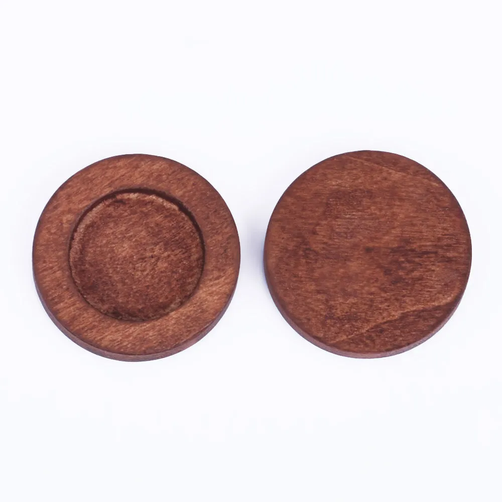 Unfinished wooden pendant base wood Pendant Blank Round Pendant Setting wood trays fit 15mm round Cabochon red coffee 20pcs