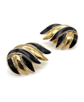 【USA輸入】 ヴィンテージ TRIFARI ブラック エナメル イヤリング/Vintage TRIFARI Black Enamel Clip On Earrings