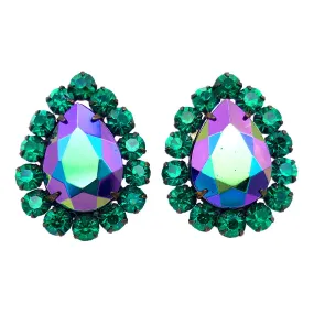 【USA輸入】ヴィンテージ エメラルドグリーン オーロラ イヤリング/Vintage Emerald Iridescent Clip On Earrings