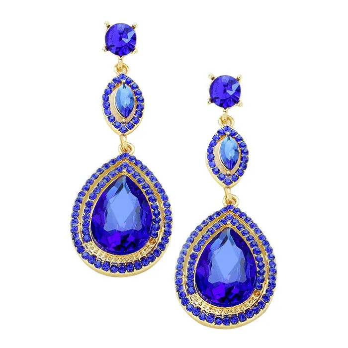 Victorian Teardrop Halo Crystal Evening Earrings