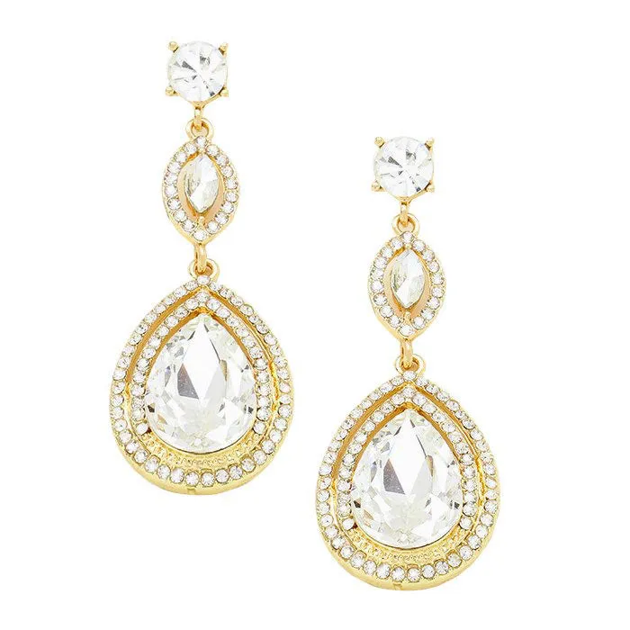 Victorian Teardrop Halo Crystal Evening Earrings