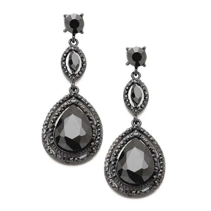 Victorian Teardrop Halo Crystal Evening Earrings