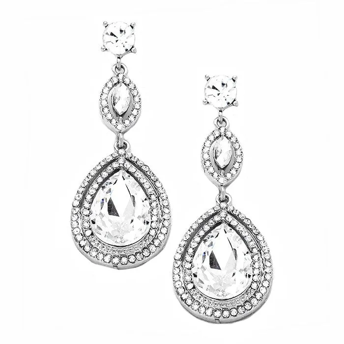 Victorian Teardrop Halo Crystal Evening Earrings