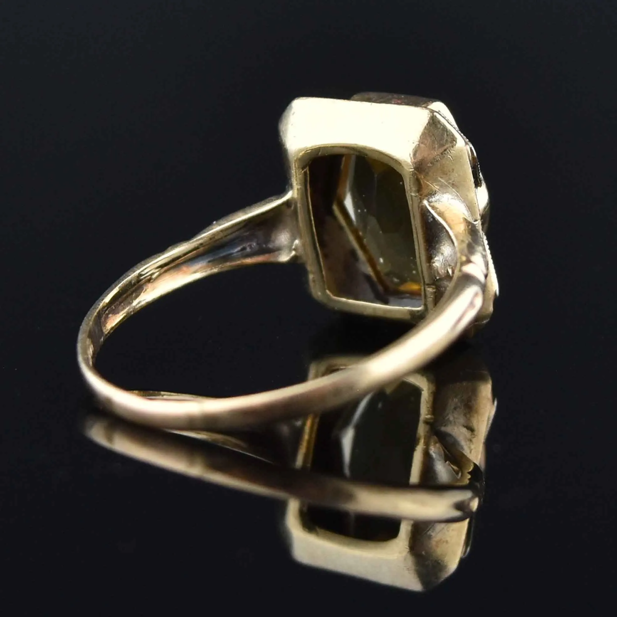 Vintage Art Deco 10K Gold Citrine Solitaire Ring