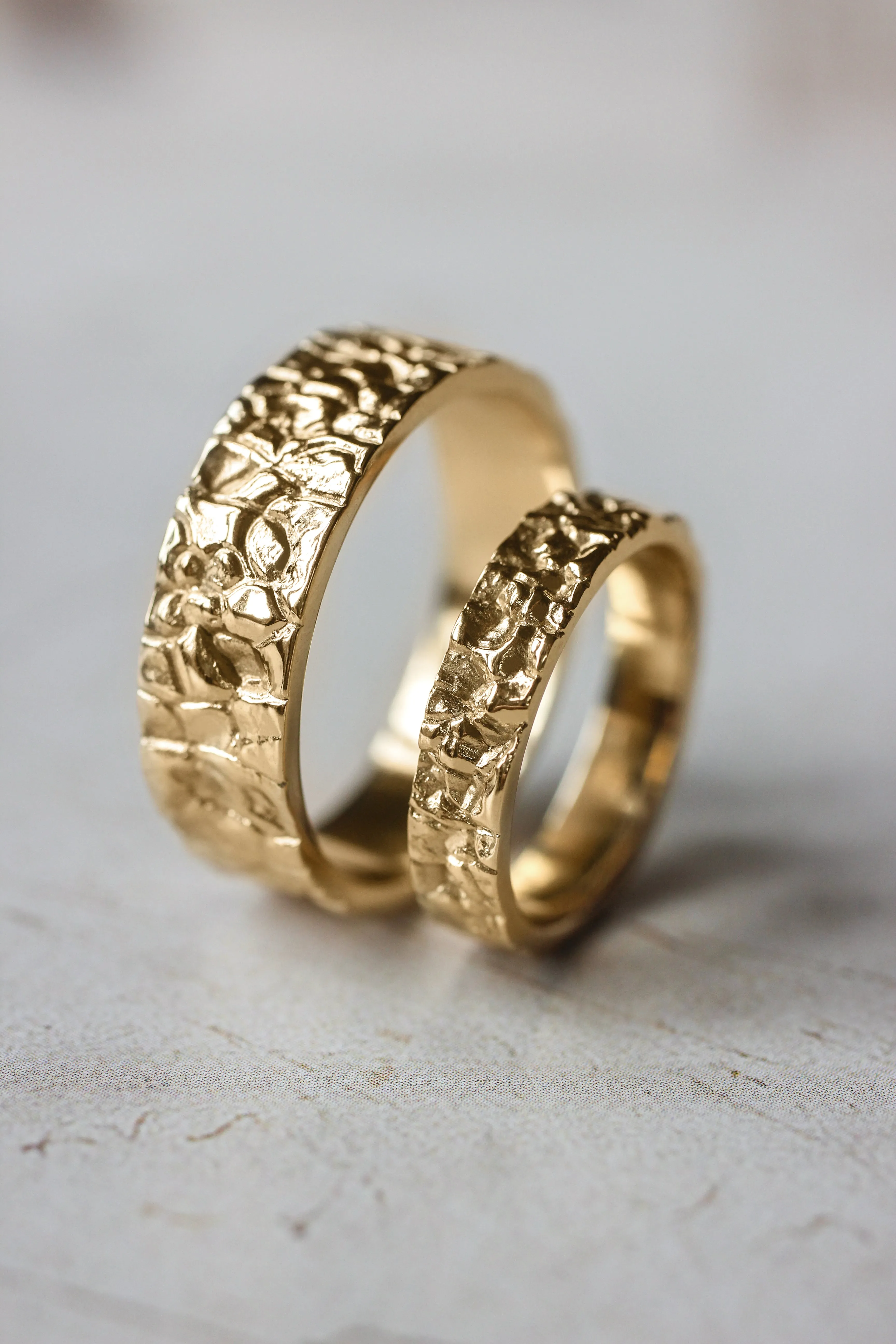 Wedding bands set for couple, rock textured rings